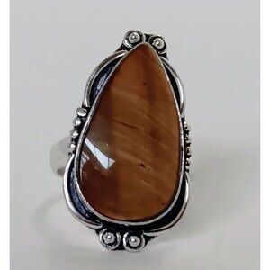 Artisan Tiger's Eye Silvertone Mixed Metals Statement Ring Size 8.5